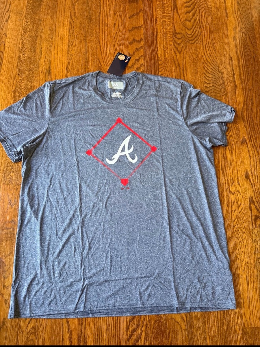 Majestic Atlanta BravesGray Short-Sleeve Tee with Red Diamond and White 'A' Logo